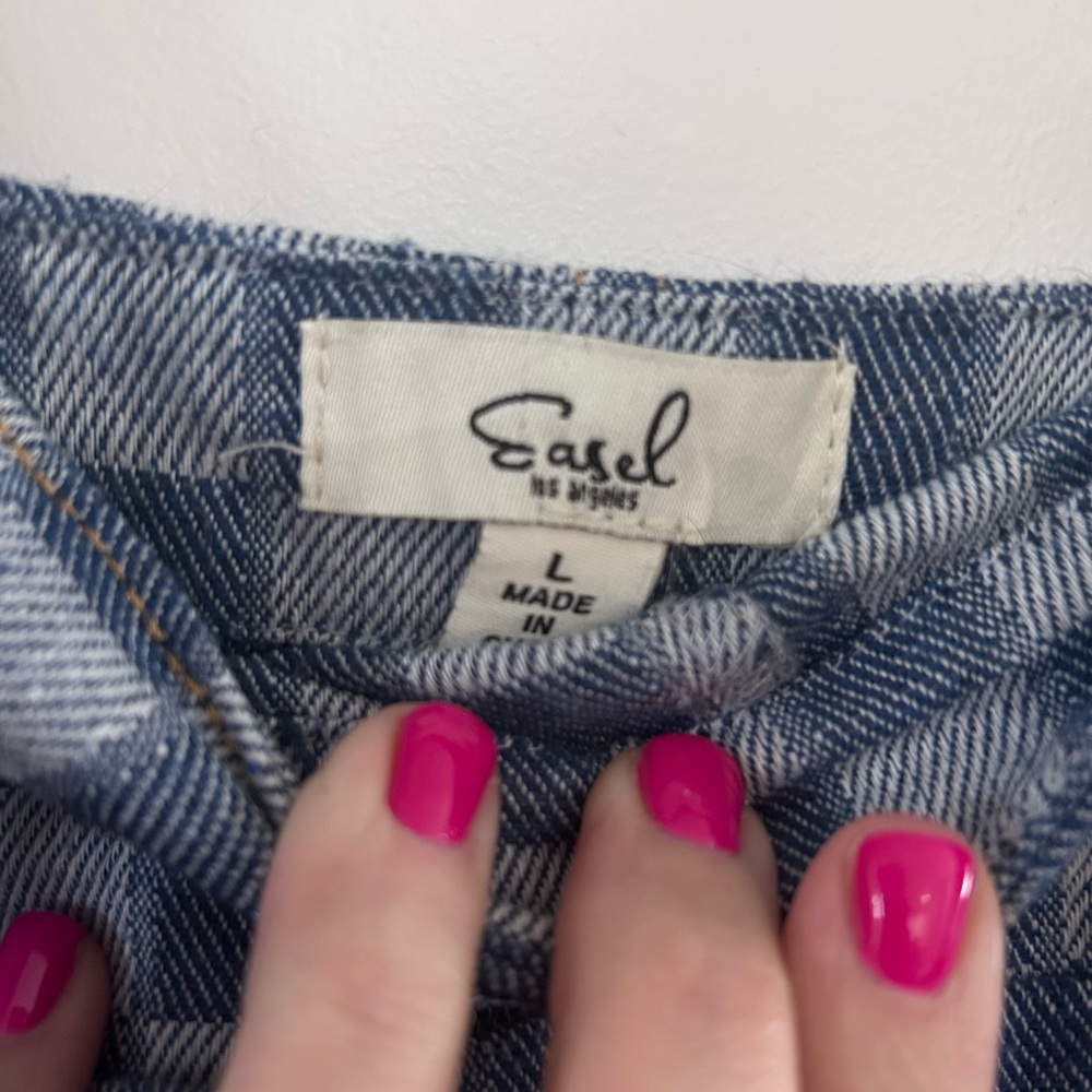 Easel Los Angels two toned blue Checkered wideleg oversized drop waist overalls - Picture 2 of 4